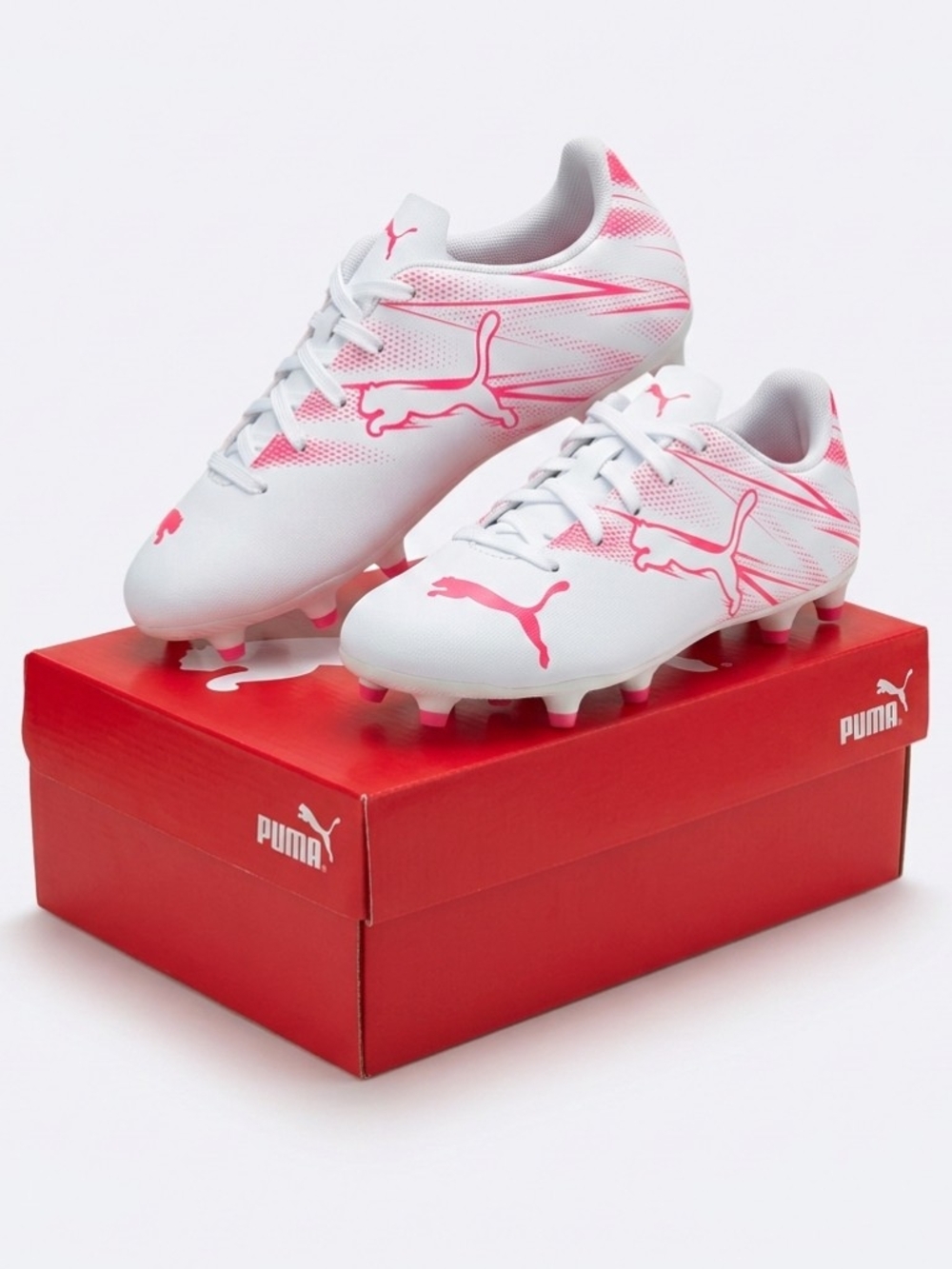 Puma White and Pink Women's Turf Soccer Shoes